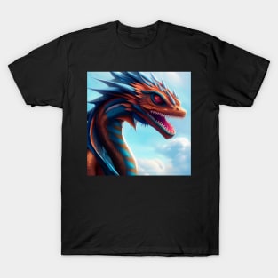 Red Serpentine Dragon with Blue Highlights T-Shirt